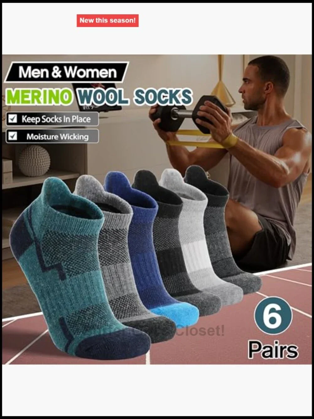 6 Pairs Merino Wool Ankle Hiking Running Socks Compression Support Athletic Low